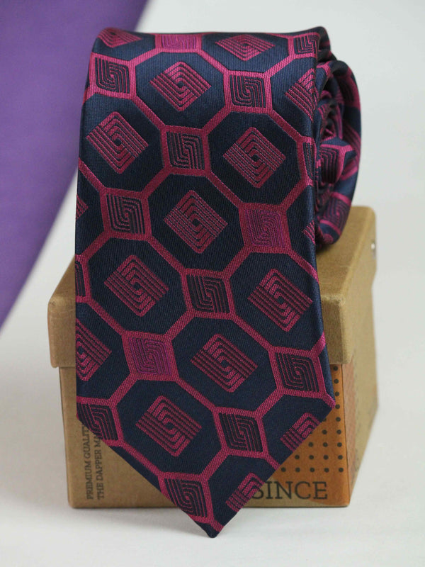 Blue & Pink Geometric Woven Necktie