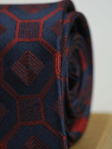 Blue & Maroon Geometric Woven Necktie
