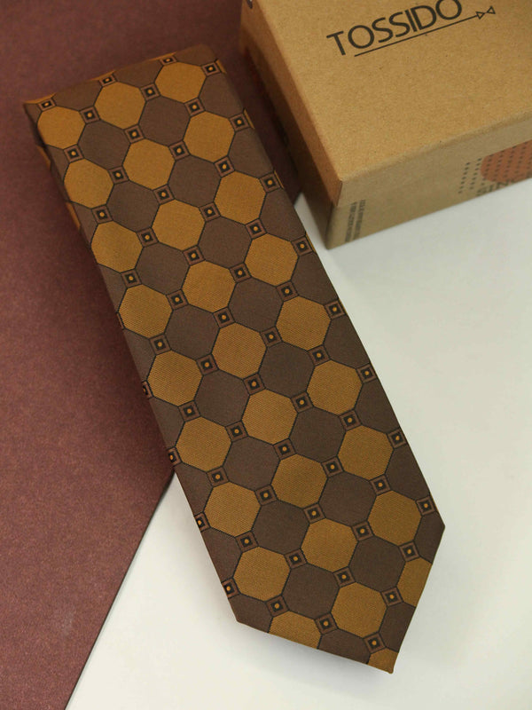 Brown Geometric Woven Necktie