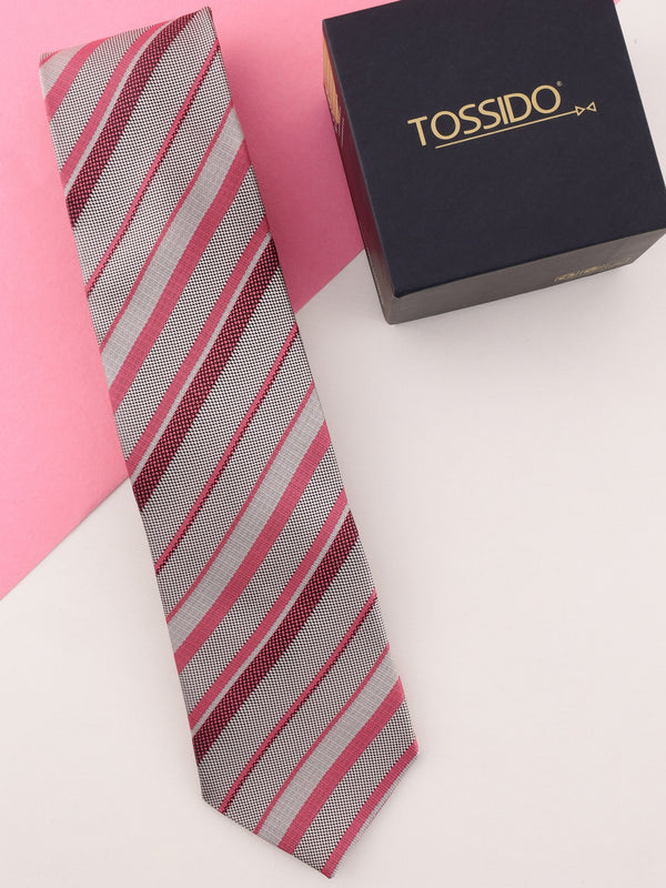 Pink & Grey Stripe Woven Necktie