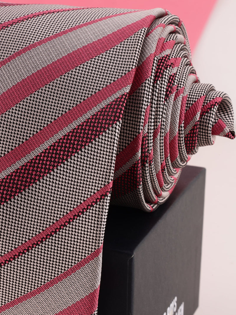 Pink & Grey Stripe Woven Necktie