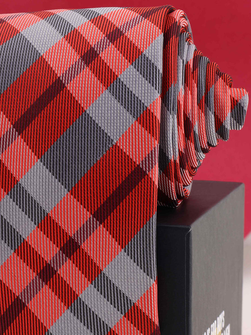 Red & Grey Check Woven Necktie