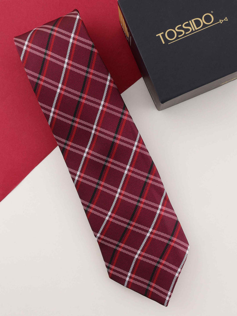 Maroon Check Woven Necktie