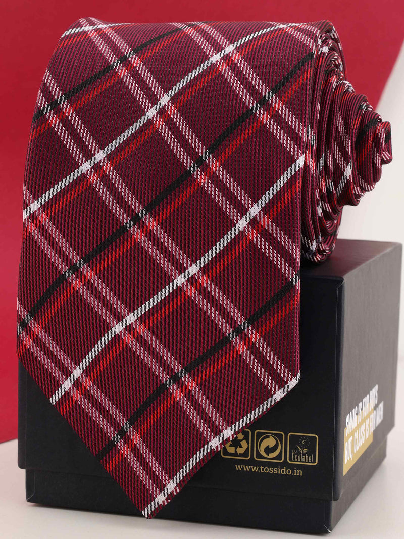 Maroon Check Woven Necktie