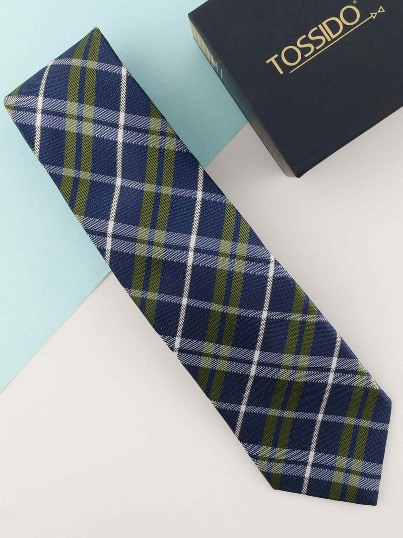 Blue Check Woven Necktie