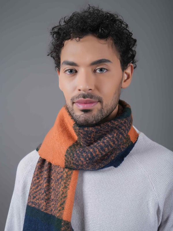 Blue & Orange Check Poly-Wool Muffler