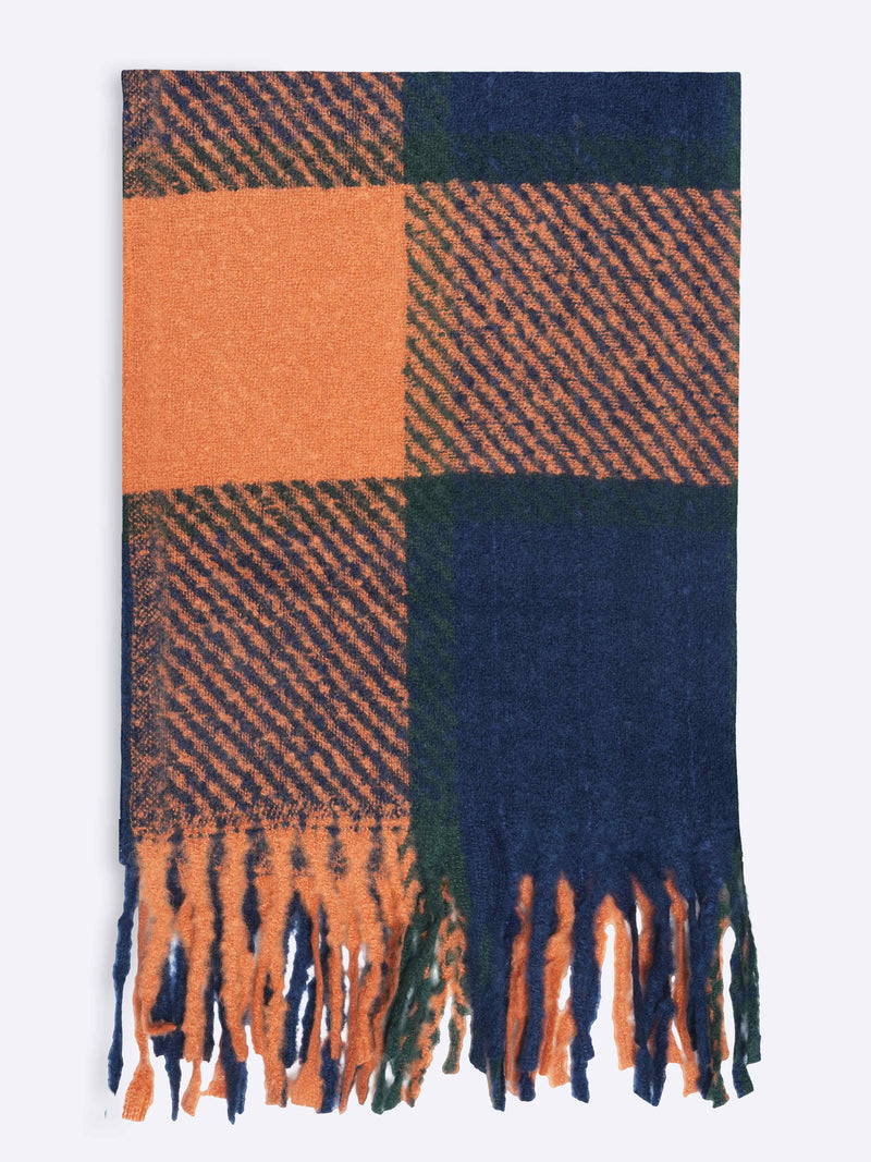 Blue & Orange Check Poly-Wool Muffler