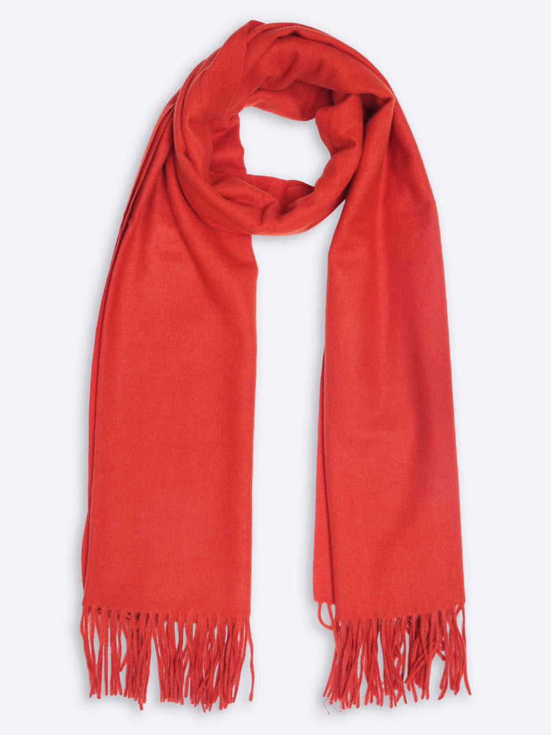 Solid Red Poly-Wool Muffler with Frills