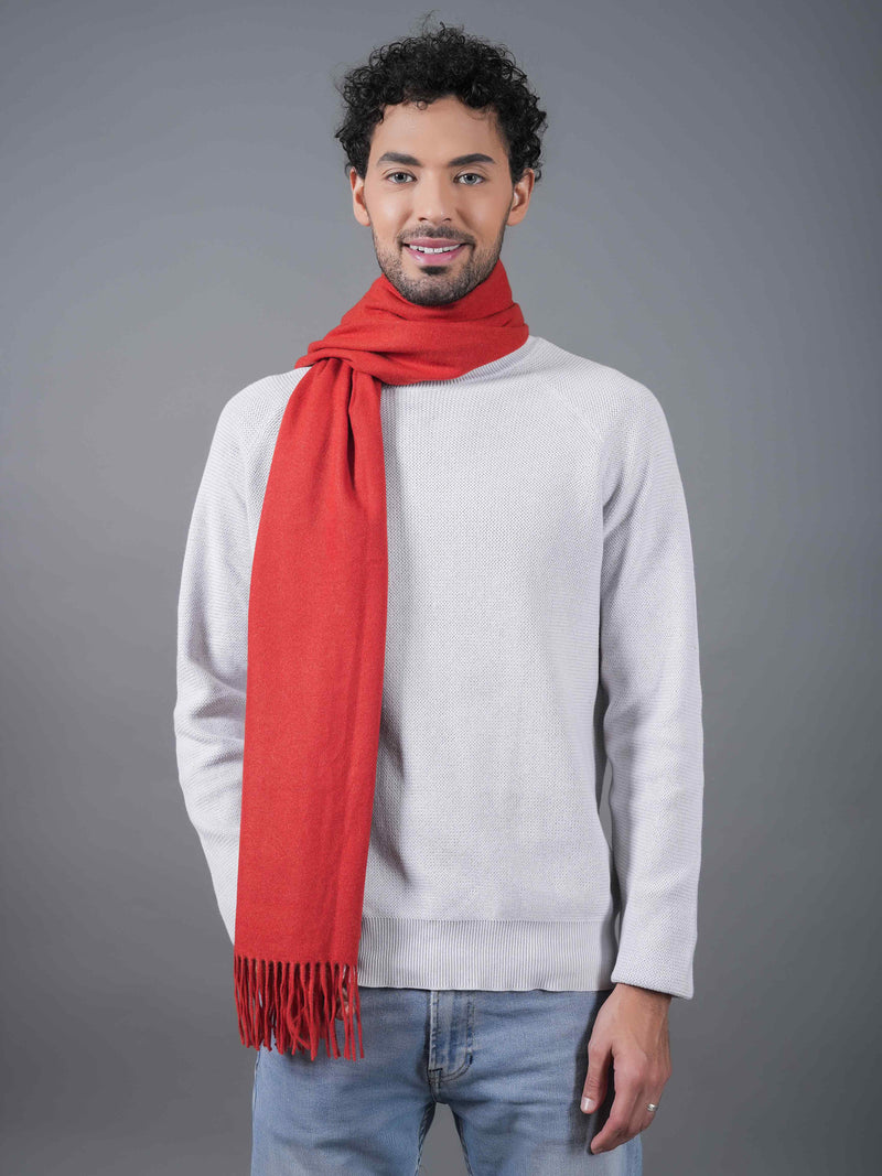 Solid Red Poly-Wool Muffler with Frills