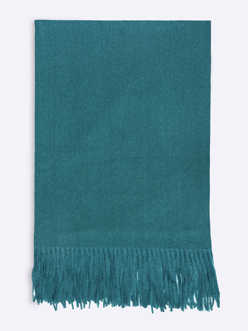 Solid Green Poly-Wool Muffler with Frills