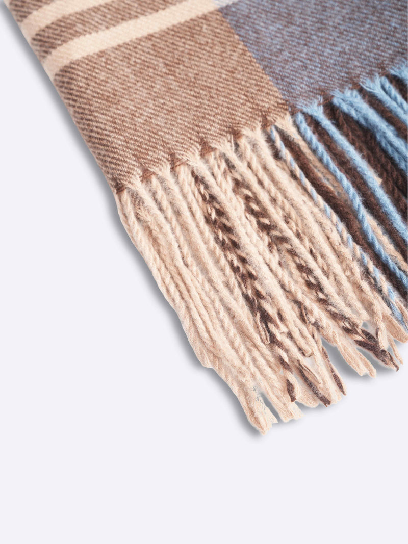 Brown, Blue & Grey Checkered Poly-Wool Muffler