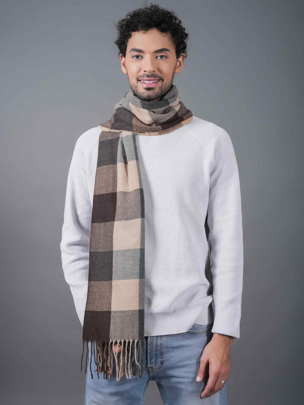 Brown Checkered Poly-Wool Muffler