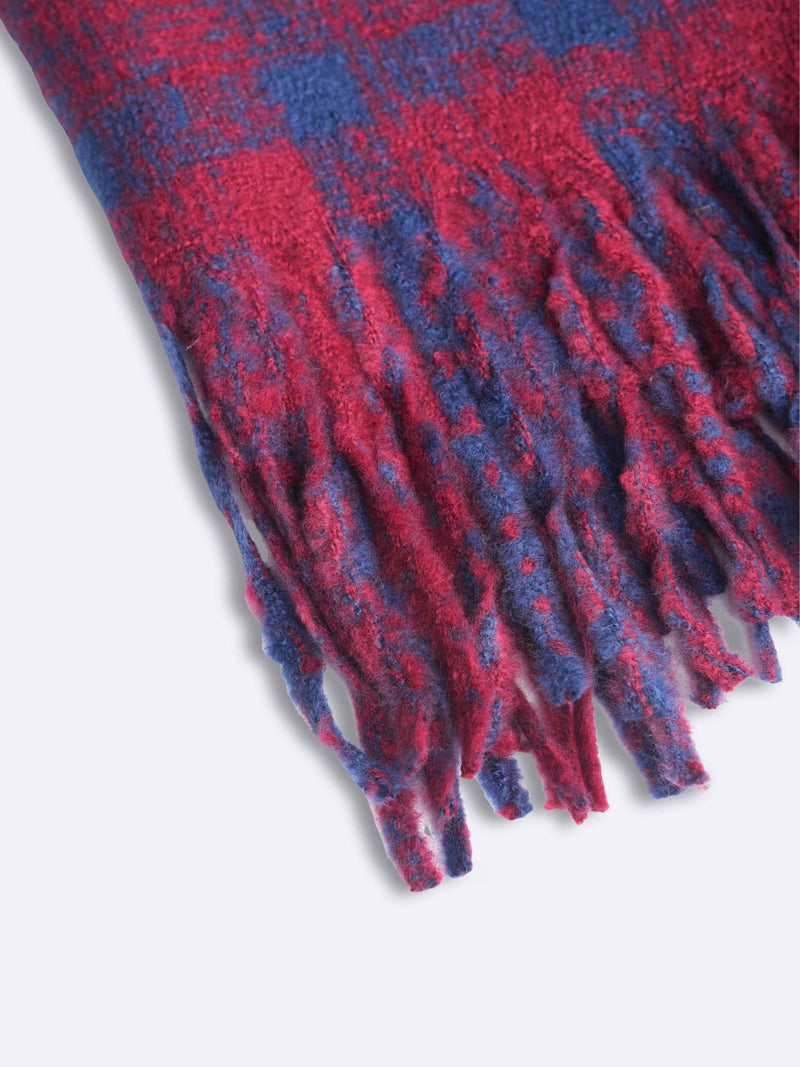 Maroon & Blue Checkered Poly-Wool Muffler