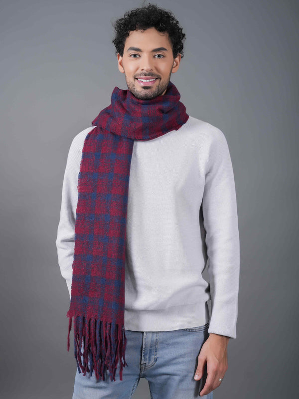 Maroon & Blue Checkered Poly-Wool Muffler