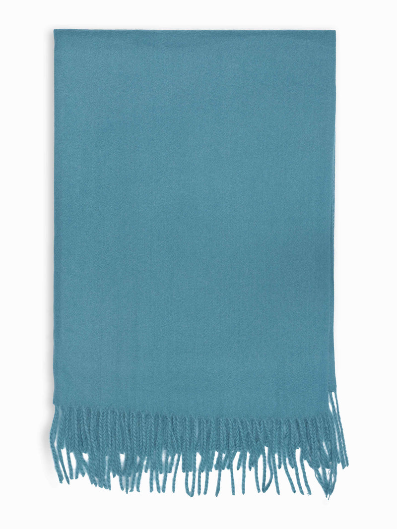 Solid Blue Poly-Wool Muffler with Frills