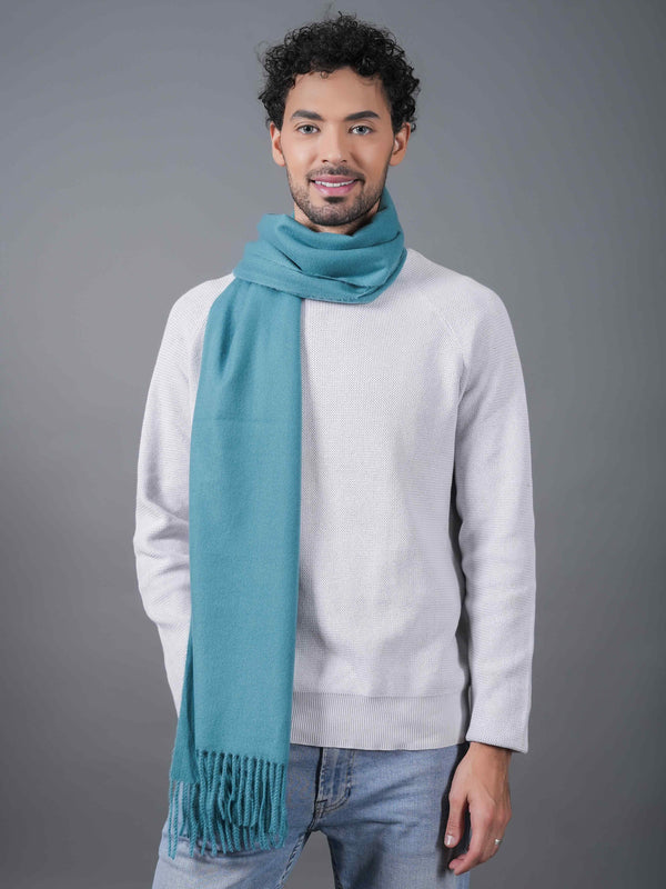 Solid Blue Poly-Wool Muffler with Frills