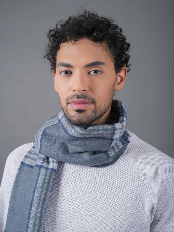 Grey Checkered Poly-Wool Muffler