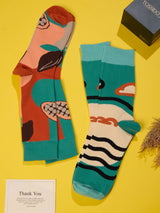 Coral Leaf & Teal Wave Socks – Pack of 2