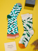 Green Zigzag & Leaf Socks – Pack of 2