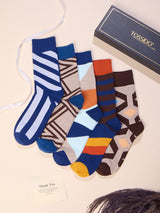 Blue & Orange Geometric Socks – Pack of 5