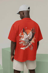 Radiant Reverie: A Crane's Flight through Sunlit Skies Oversized Tee