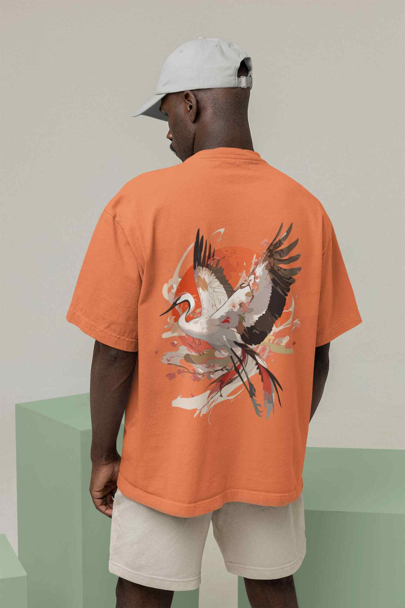 Radiant Reverie: A Crane's Flight through Sunlit Skies Oversized Tee