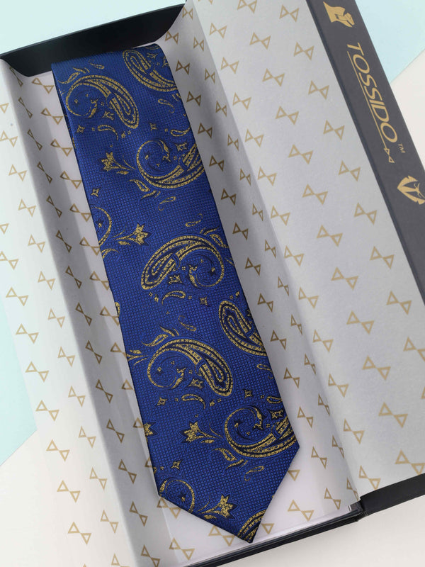 Blue Paisley Woven Silk Necktie