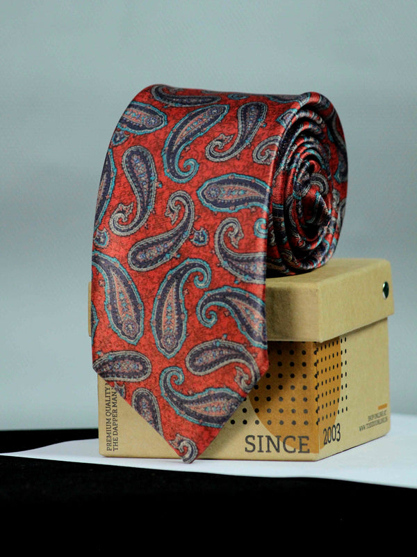 Brown Paisley Printed Necktie