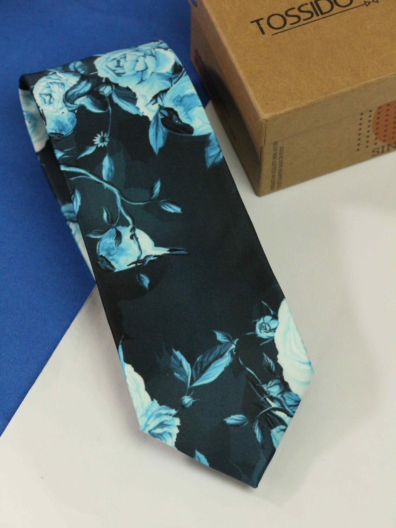 Flowery Blue Print Necktie
