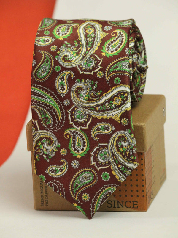 Brown Paisley Printed Necktie