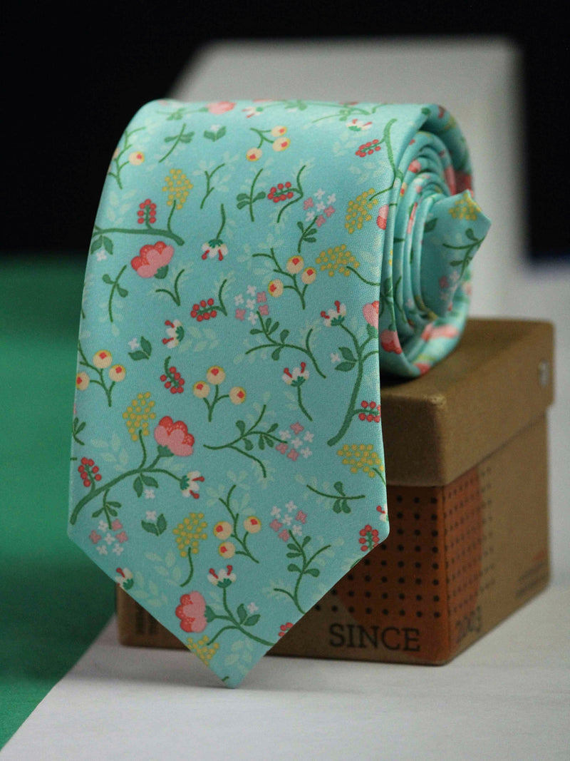 Mint Green Floral Printed Necktie