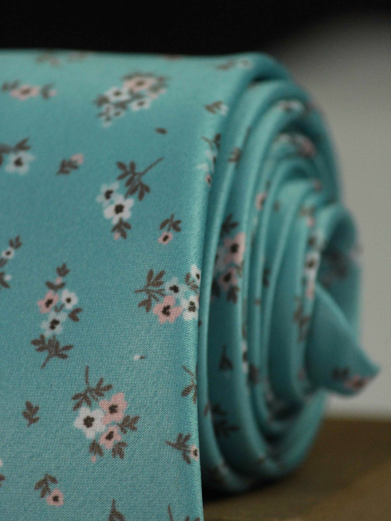 Turquoise Floral Printed Necktie