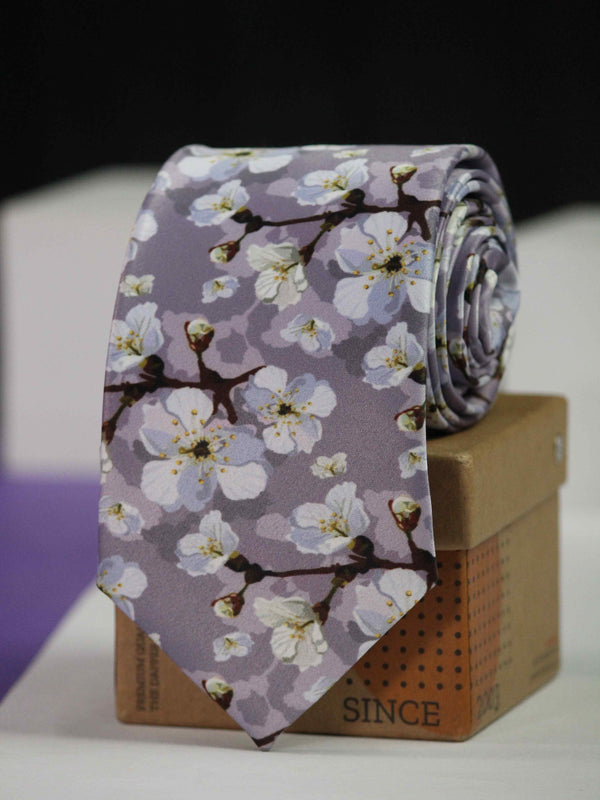 Purple Floral Printed Necktie