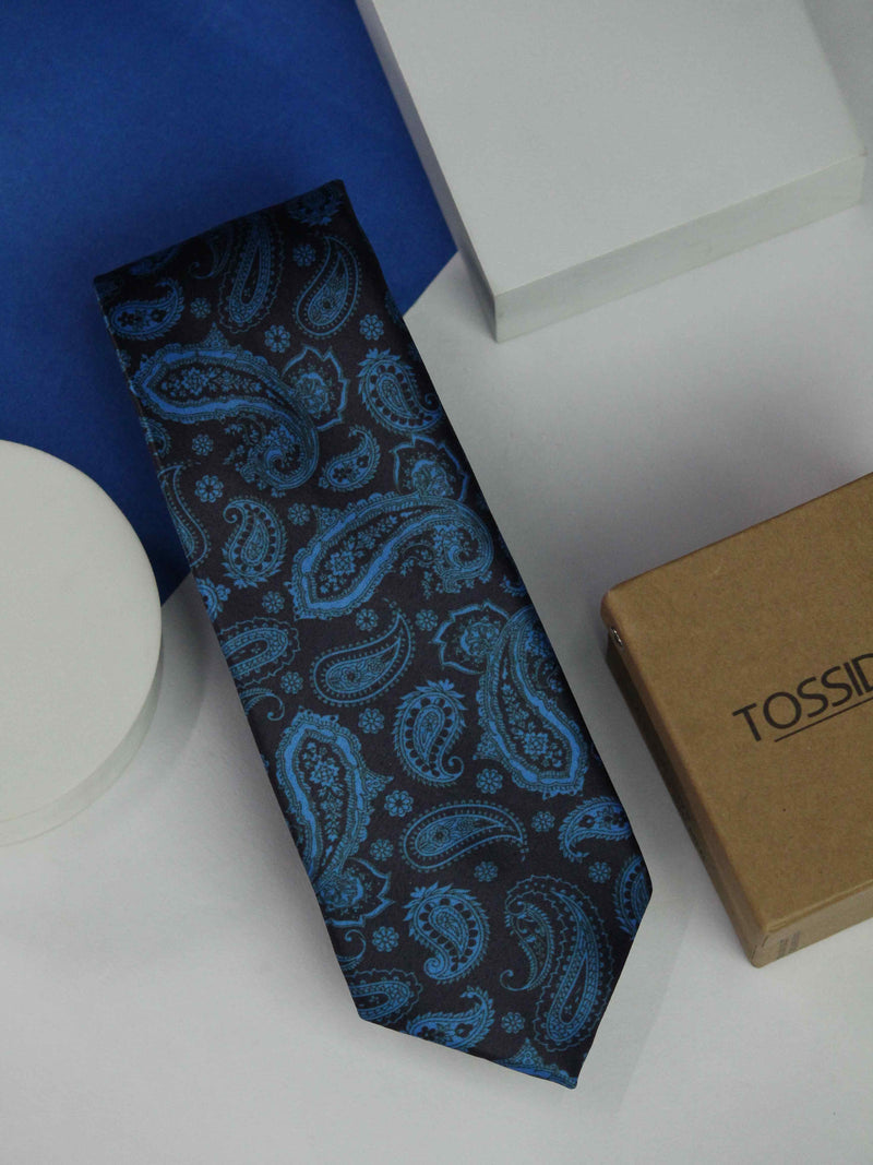 Blue Paisley Printed Necktie