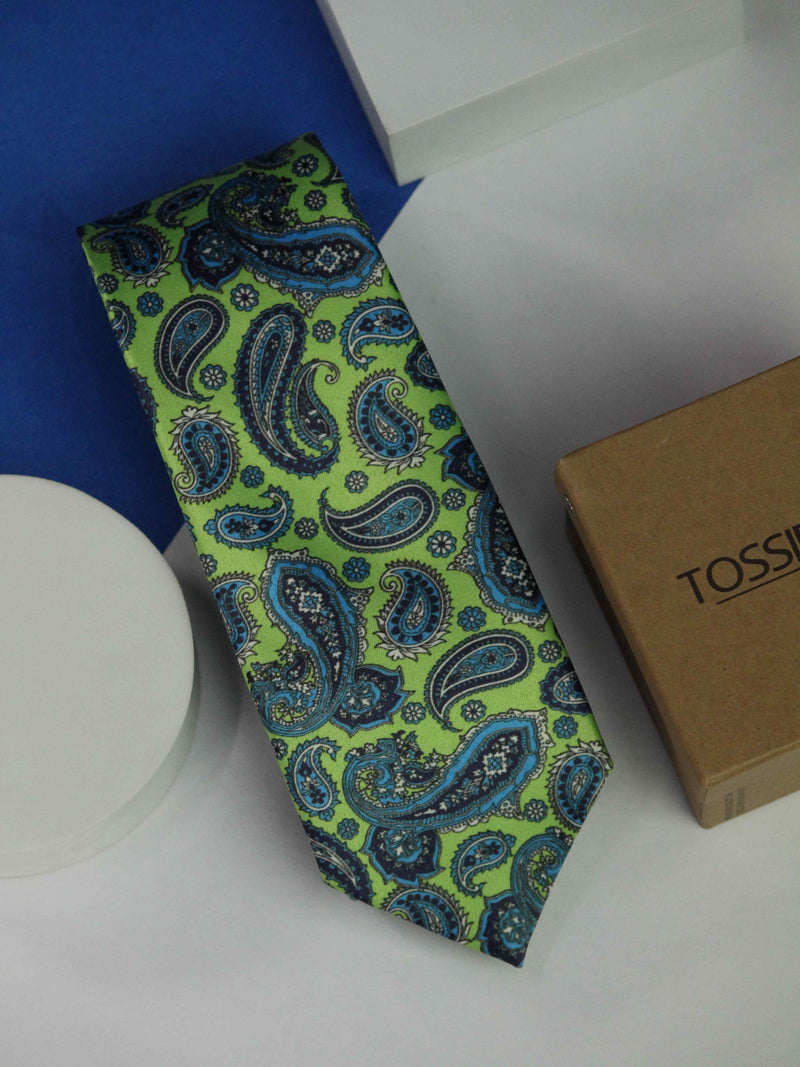 Green Paisley Printed Necktie