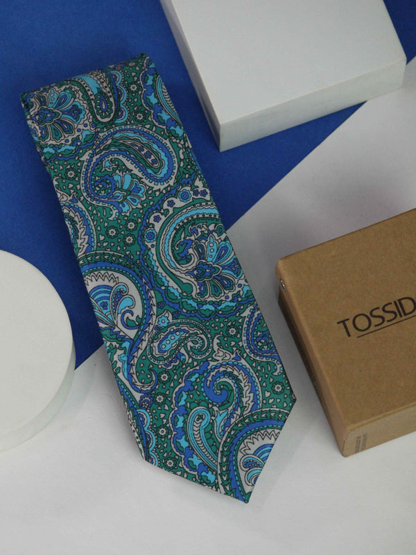 Blue & Green Paisley Printed Necktie