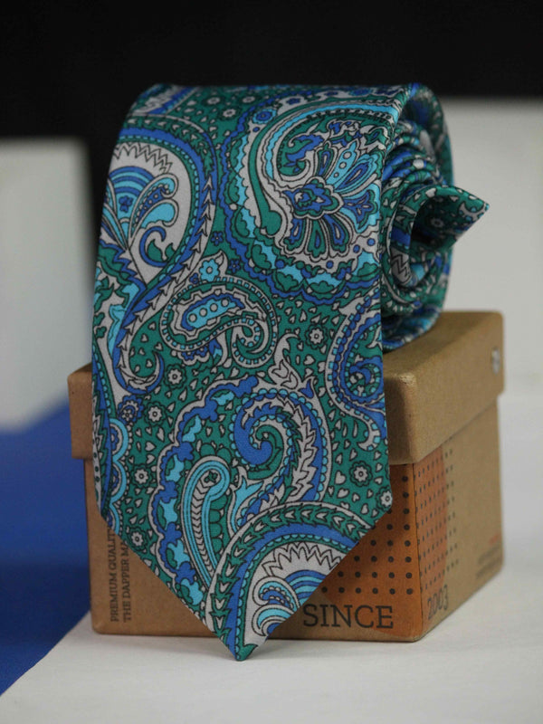 Blue & Green Paisley Printed Necktie