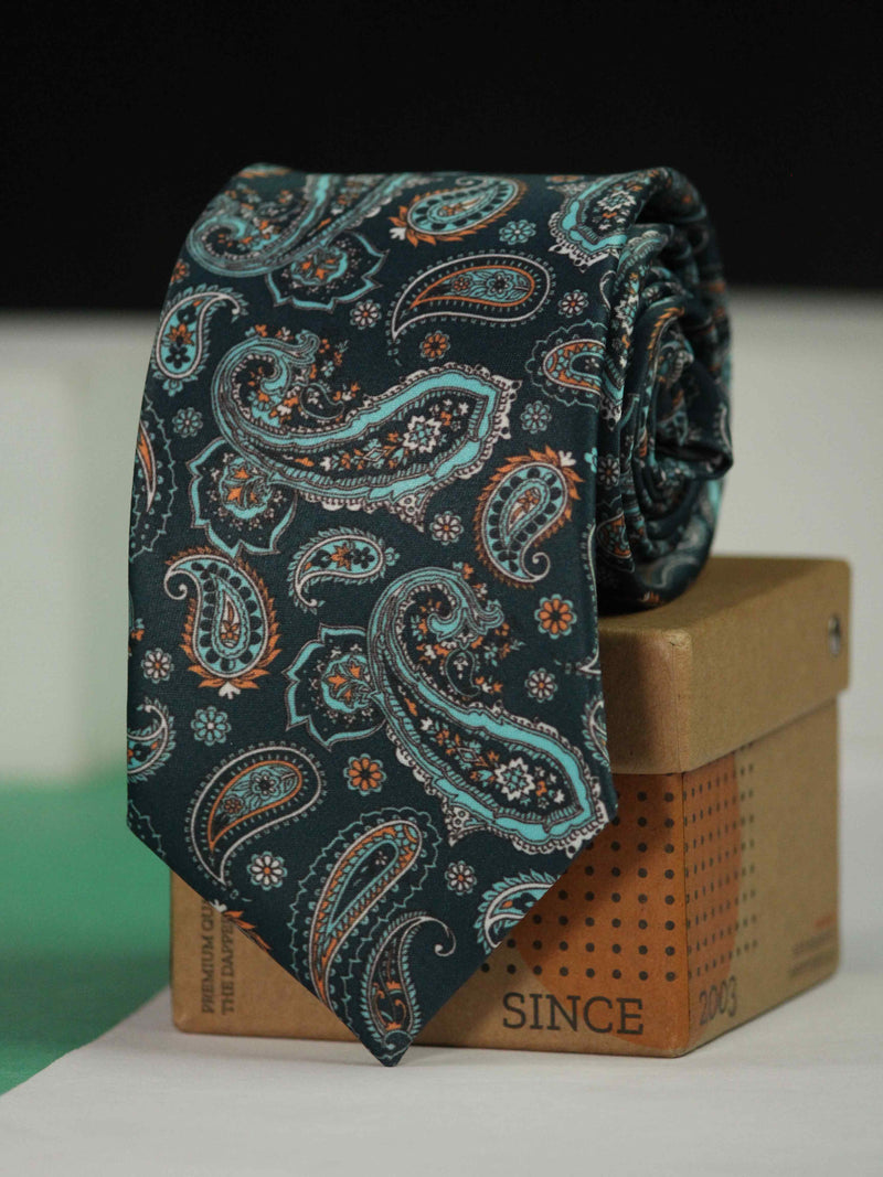 Green Paisley Printed Necktie