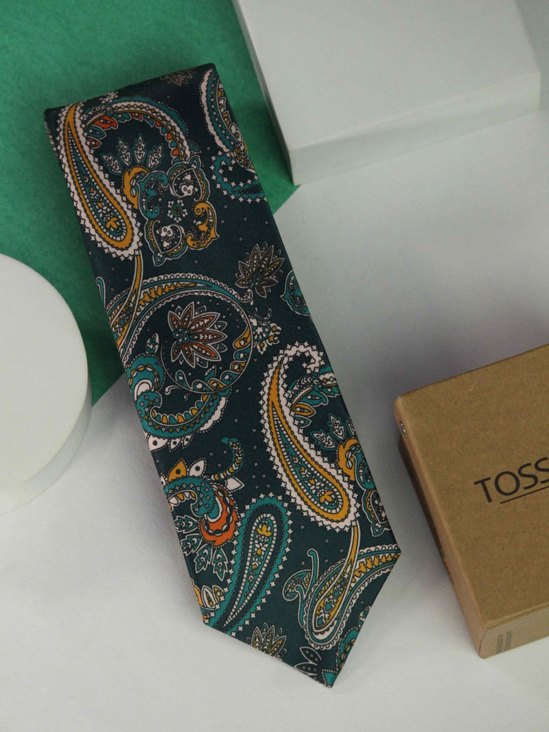 Green Paisley Printed Necktie