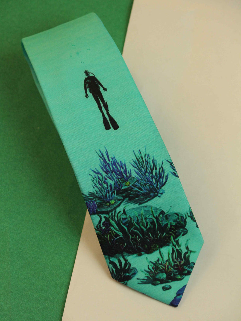 Teal Novelty Printed Necktie