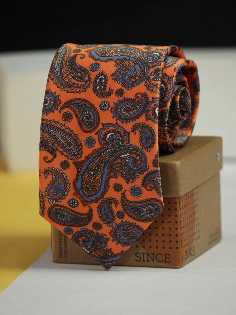 Orange Paisley Printed Necktie