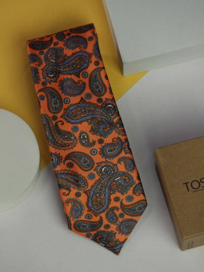 Orange Paisley Printed Necktie