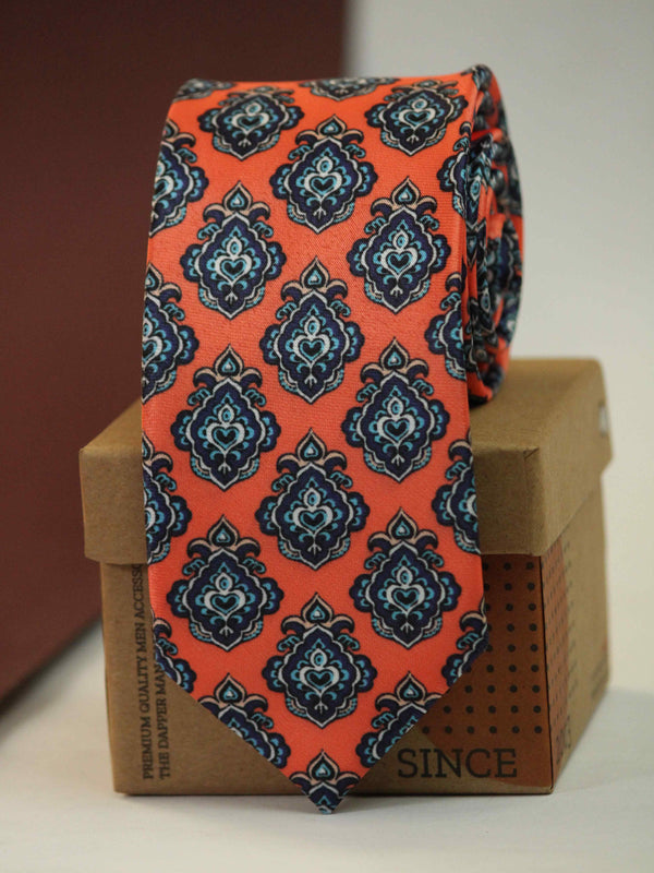 Orange Geometric Printed Necktie