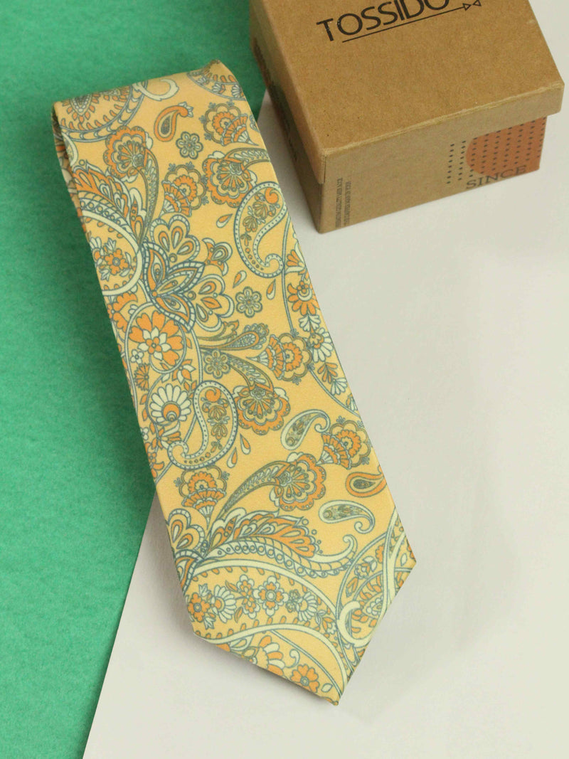 Yellow Paisley Printed Necktie