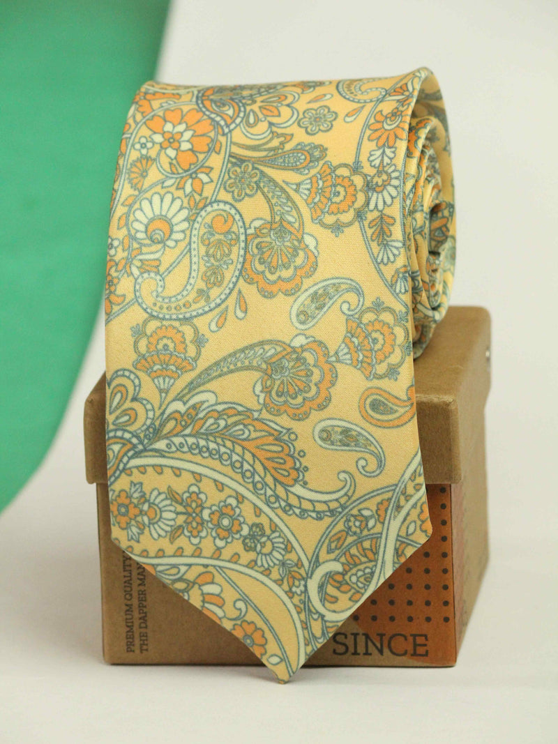 Yellow Paisley Printed Necktie
