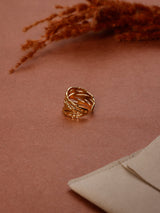 Gold Openwork Crossover Adjustable Ring