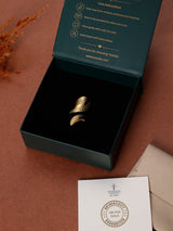 Gold Ribbed Leaf Wrap Adjustable Ring