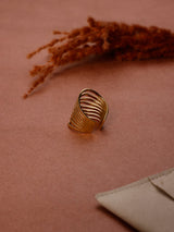 Gold Wavy Openwork Adjustable Ring