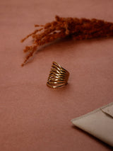 Gold Wavy Openwork Adjustable Ring