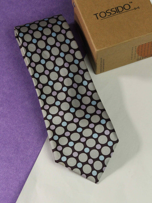 Grey Geometric Printed Silk Necktie